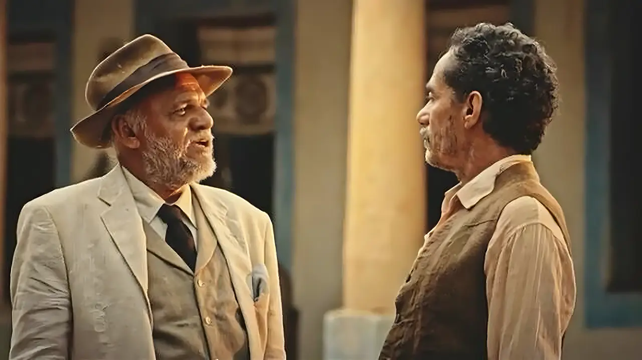 Chico de Assis atuando ao lado do ator Chico Diaz que fez Belmiro dos Anjos, na novela "Velho Chico"